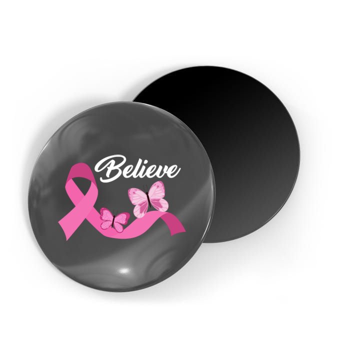 Believe Pink Butterfly Ribbon Breast Cancer Magnet