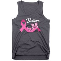 Believe Pink Butterfly Ribbon Breast Cancer Tank Top