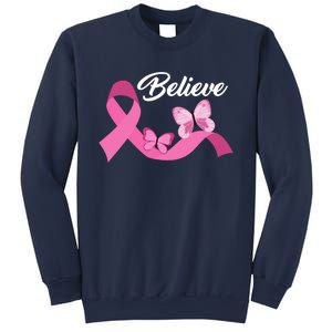 Believe Pink Butterfly Ribbon Breast Cancer Sweatshirt