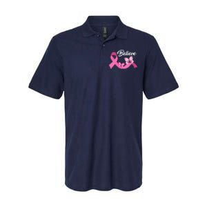 Believe Pink Butterfly Ribbon Breast Cancer Softstyle Adult Sport Polo