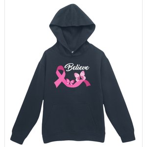 Believe Pink Butterfly Ribbon Breast Cancer Urban Pullover Hoodie