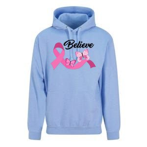 Believe Pink Butterfly Ribbon Breast Cancer Unisex Surf Hoodie