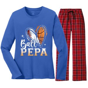 Ball Pepa Baseball Basketball Pepa Grandpa Fathers Day Gift Women's Long Sleeve Flannel Pajama Set 