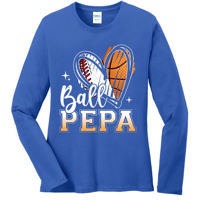 Ball Pepa Baseball Basketball Pepa Grandpa Fathers Day Gift Ladies Long Sleeve Shirt