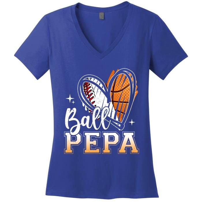 Ball Pepa Baseball Basketball Pepa Grandpa Fathers Day Gift Women's V-Neck T-Shirt