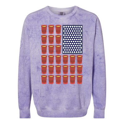 Beer Pong Balls Drunk America Flag 4th July Ing Gift Colorblast Crewneck Sweatshirt