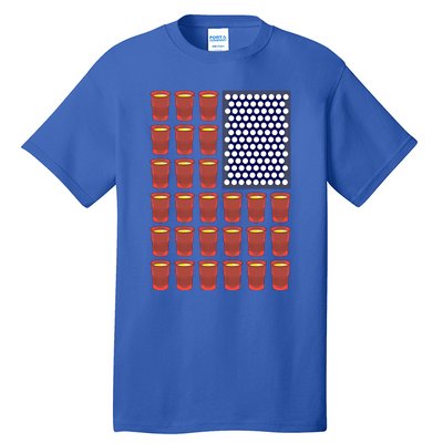 Beer Pong Balls Drunk America Flag 4th July Ing Gift Tall T-Shirt