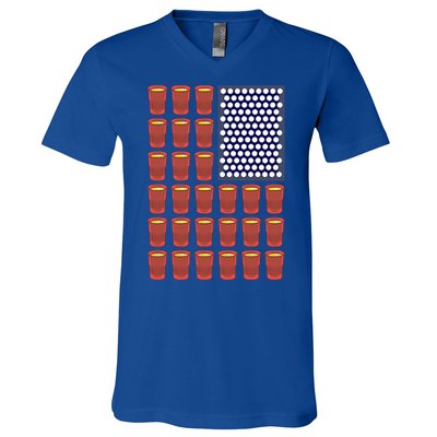 Beer Pong Balls Drunk America Flag 4th July Ing Gift V-Neck T-Shirt