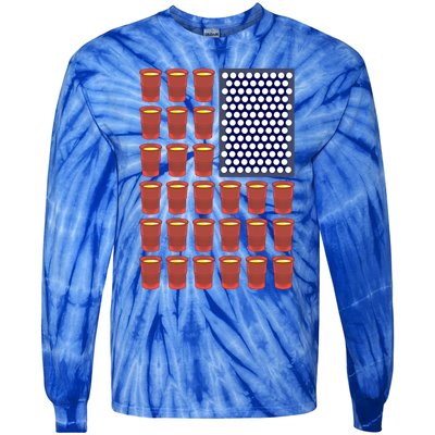 Beer Pong Balls Drunk America Flag 4th July Ing Gift Tie-Dye Long Sleeve Shirt