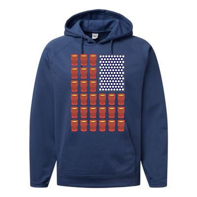 Beer Pong Balls Drunk America Flag 4th July Ing Gift Performance Fleece Hoodie