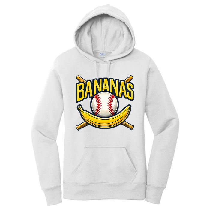 Banana Playing Baseball Fruit Lover Baseball Player Banana Women's Pullover Hoodie