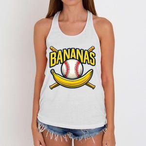 Banana Playing Baseball Fruit Lover Baseball Player Banana Women's Knotted Racerback Tank