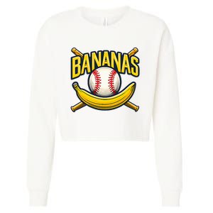 Banana Playing Baseball Fruit Lover Baseball Player Banana Cropped Pullover Crew