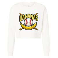 Banana Playing Baseball Fruit Lover Baseball Player Banana Cropped Pullover Crew