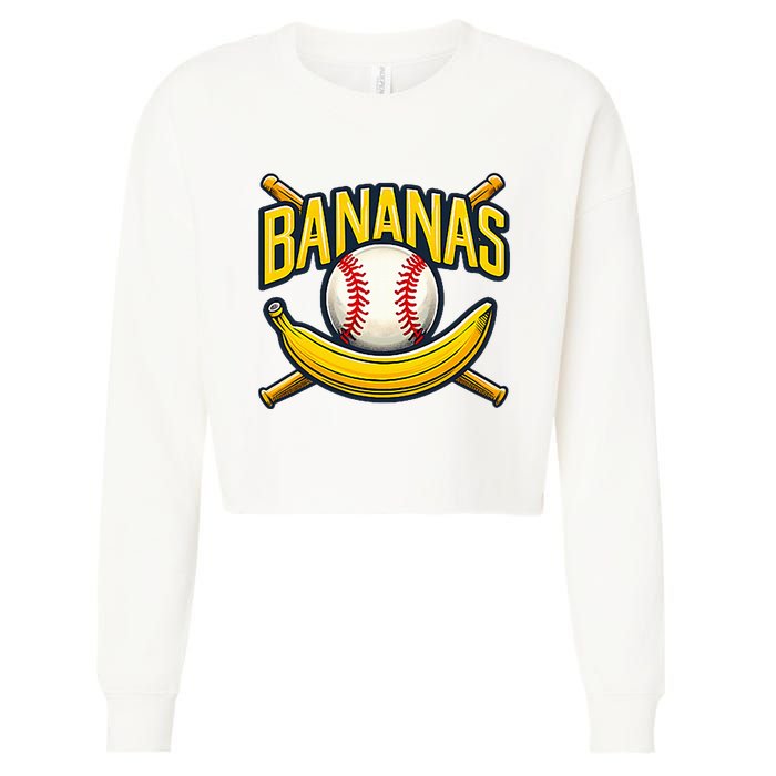 Banana Playing Baseball Fruit Lover Baseball Player Banana Cropped Pullover Crew