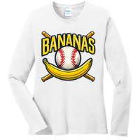 Banana Playing Baseball Fruit Lover Baseball Player Banana Ladies Long Sleeve Shirt