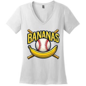 Banana Playing Baseball Fruit Lover Baseball Player Banana Women's V-Neck T-Shirt