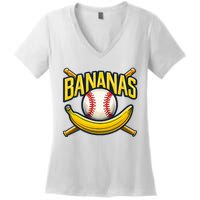 Banana Playing Baseball Fruit Lover Baseball Player Banana Women's V-Neck T-Shirt