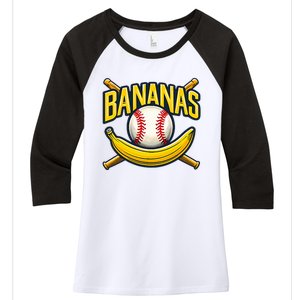 Banana Playing Baseball Fruit Lover Baseball Player Banana Women's Tri-Blend 3/4-Sleeve Raglan Shirt