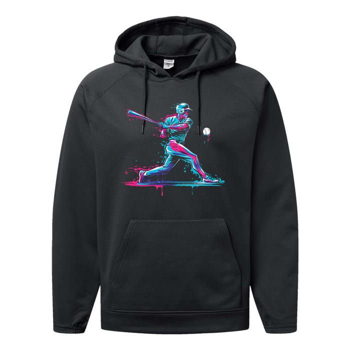 Baseball Player Baseball Drip For Ice Cream Performance Fleece Hoodie