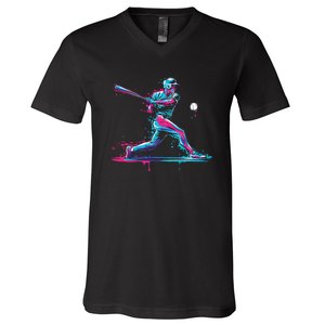 Baseball Player Baseball Drip For Ice Cream V-Neck T-Shirt