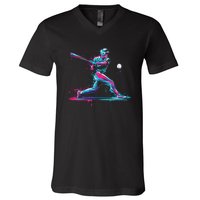 Baseball Player Baseball Drip For Ice Cream V-Neck T-Shirt