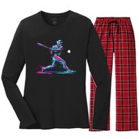 Baseball Player Baseball Drip For Ice Cream Women's Long Sleeve Flannel Pajama Set 