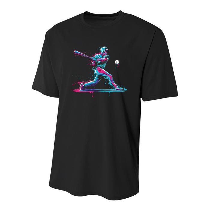 Baseball Player Baseball Drip For Ice Cream Youth Performance Sprint T-Shirt