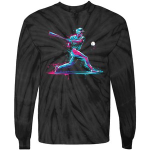 Baseball Player Baseball Drip For Ice Cream Tie-Dye Long Sleeve Shirt