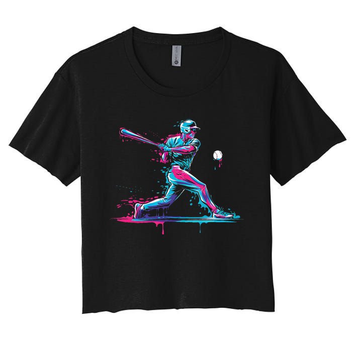 Baseball Player Baseball Drip For Ice Cream Women's Crop Top Tee