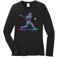 Baseball Player Baseball Drip For Ice Cream Ladies Long Sleeve Shirt