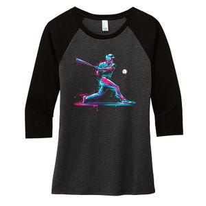 Baseball Player Baseball Drip For Ice Cream Women's Tri-Blend 3/4-Sleeve Raglan Shirt