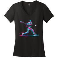 Baseball Player Baseball Drip For Ice Cream Women's V-Neck T-Shirt