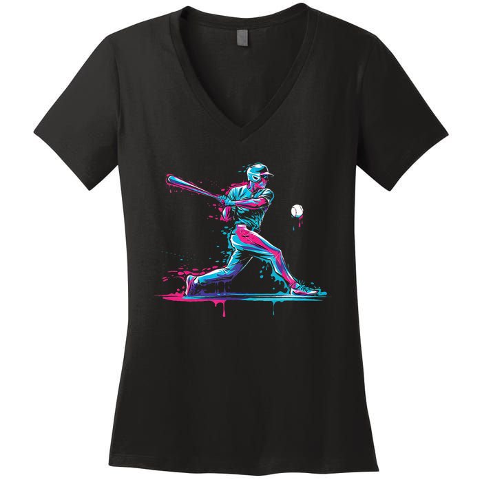 Baseball Player Baseball Drip For Ice Cream Women's V-Neck T-Shirt