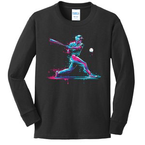 Baseball Player Baseball Drip For Ice Cream Kids Long Sleeve Shirt