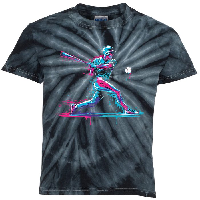 Baseball Player Baseball Drip For Ice Cream Kids Tie-Dye T-Shirt