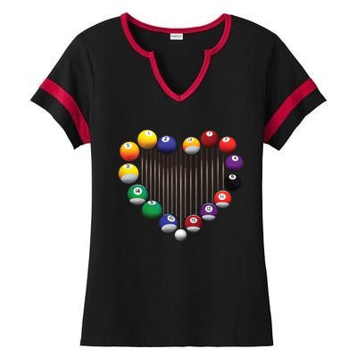 Billiard Pool Billiard Ball Billiard Player Lover Heart Men Gift Ladies Halftime Notch Neck Tee