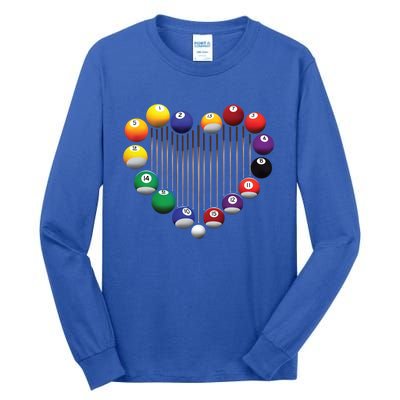 Billiard Pool Billiard Ball Billiard Player Lover Heart Men Gift Tall Long Sleeve T-Shirt