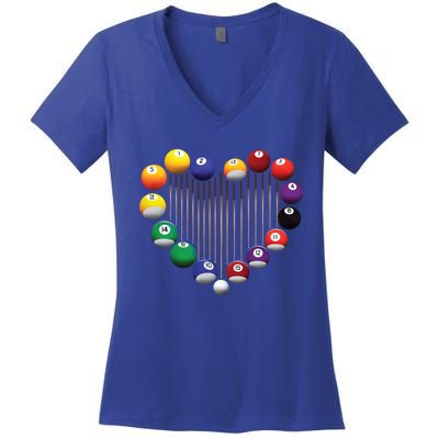 Billiard Pool Billiard Ball Billiard Player Lover Heart Men Gift Women's V-Neck T-Shirt