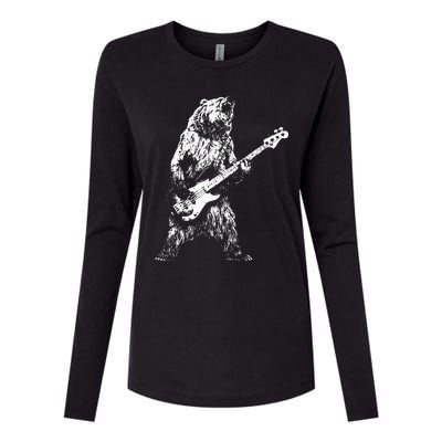 Bear Playing Bass Guitar Bear Retro Music Lovers Womens Cotton Relaxed Long Sleeve T-Shirt