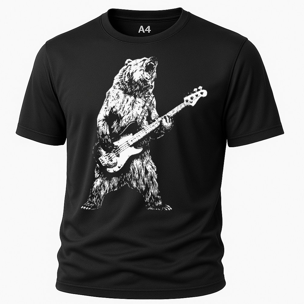 Bear Playing Bass Guitar Bear Retro Music Lovers Cooling Performance Crew T-Shirt