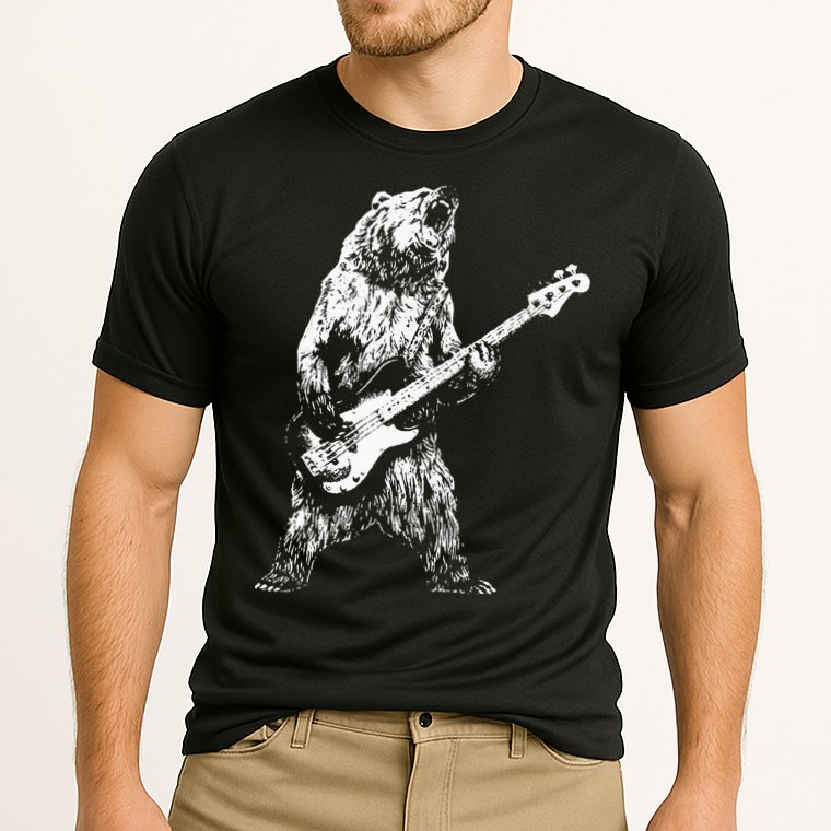 Bear Playing Bass Guitar Bear Retro Music Lovers Cooling Performance Crew T-Shirt