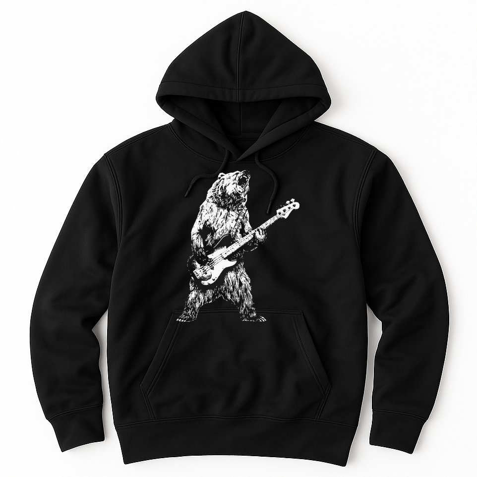 Bear Playing Bass Guitar Bear Retro Music Lovers Hoodie