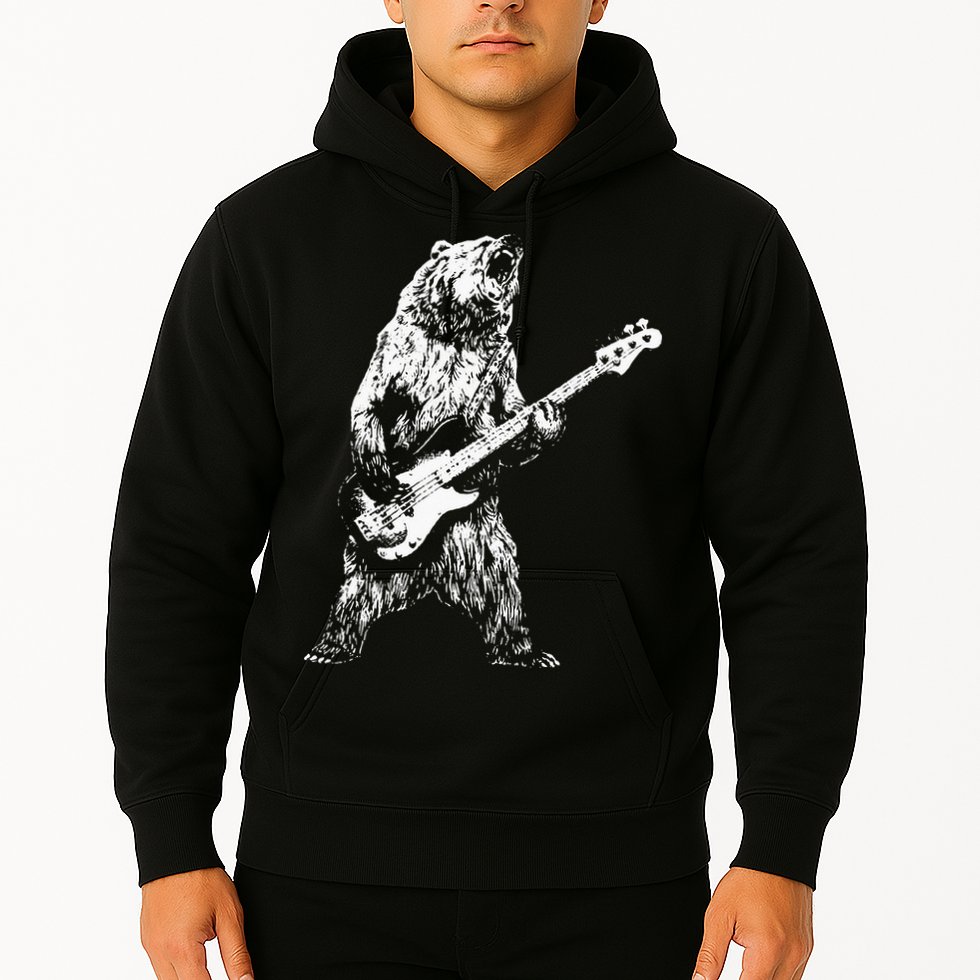 Bear Playing Bass Guitar Bear Retro Music Lovers Hoodie