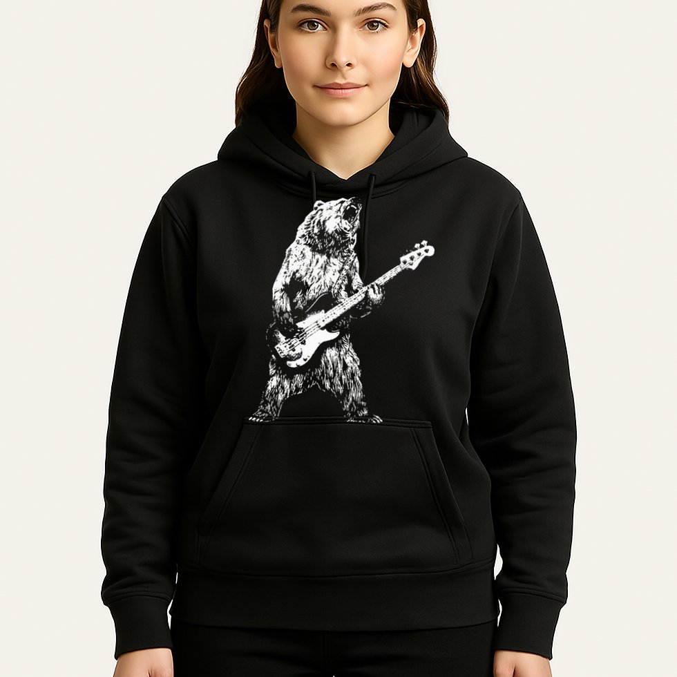 Bear Playing Bass Guitar Bear Retro Music Lovers Hoodie