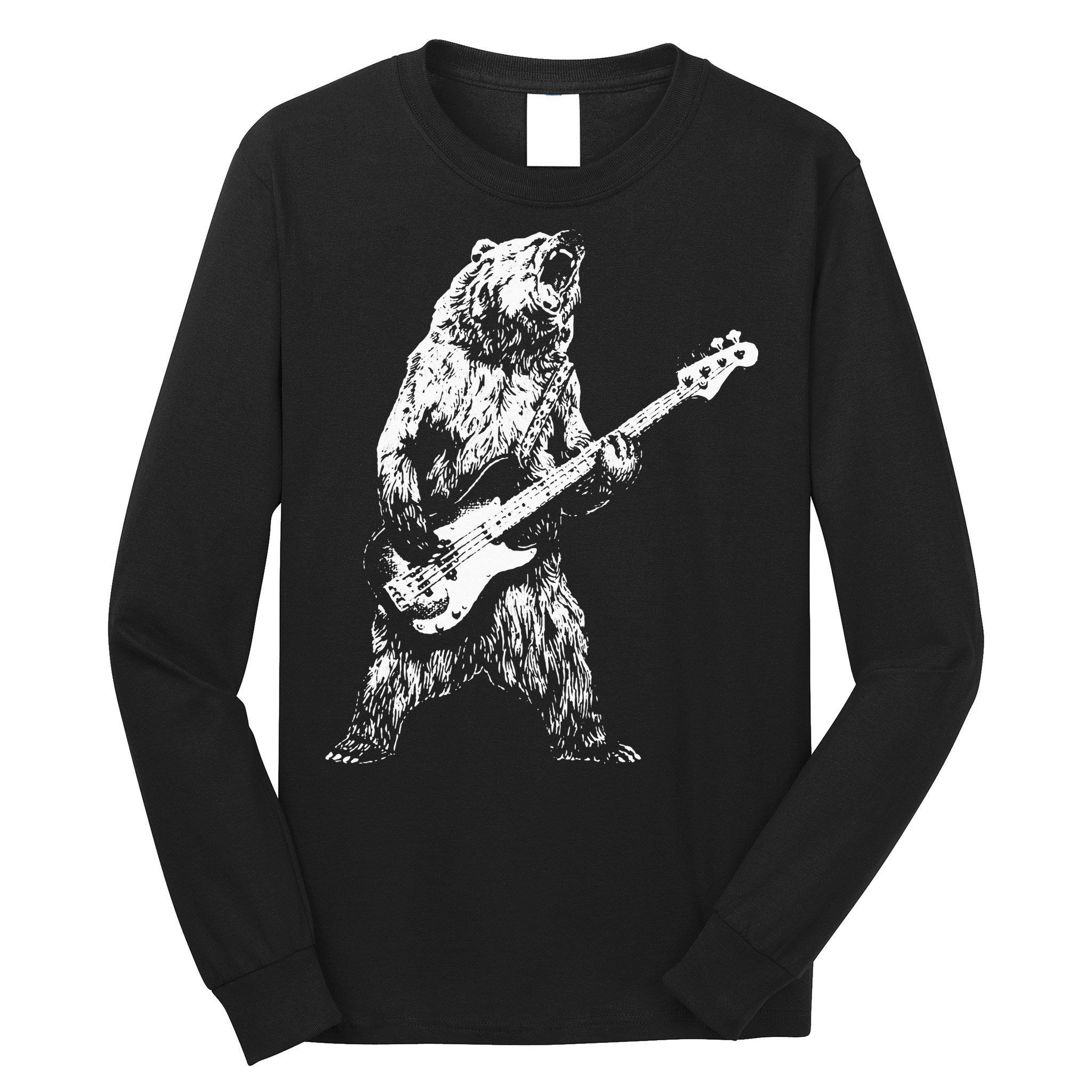 Bear Playing Bass Guitar Bear Retro Music Lovers Long Sleeve Shirt