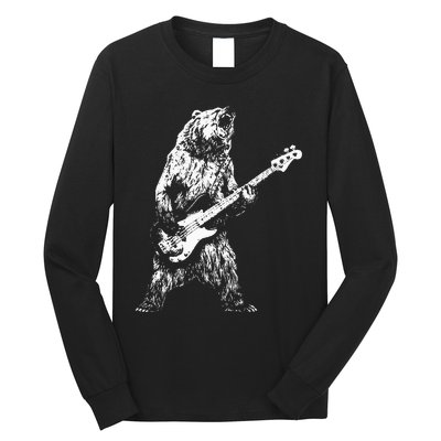 Bear Playing Bass Guitar Bear Retro Music Lovers Long Sleeve Shirt