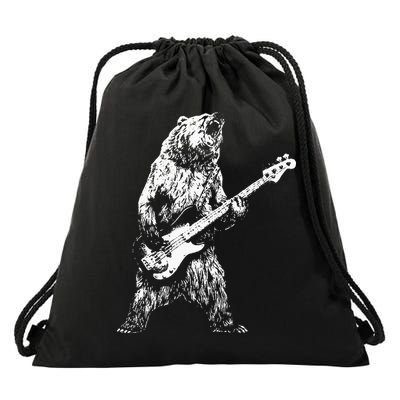Bear Playing Bass Guitar Bear Retro Music Lovers Drawstring Bag