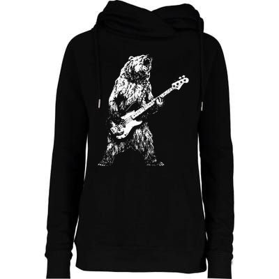 Bear Playing Bass Guitar Bear Retro Music Lovers Womens Funnel Neck Pullover Hood