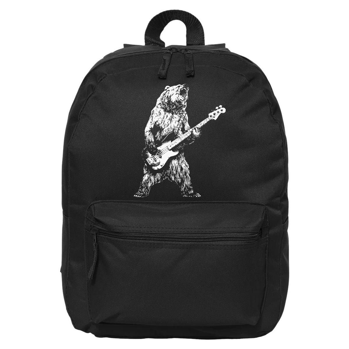 Bear Playing Bass Guitar Bear Retro Music Lovers 16 in Basic Backpack